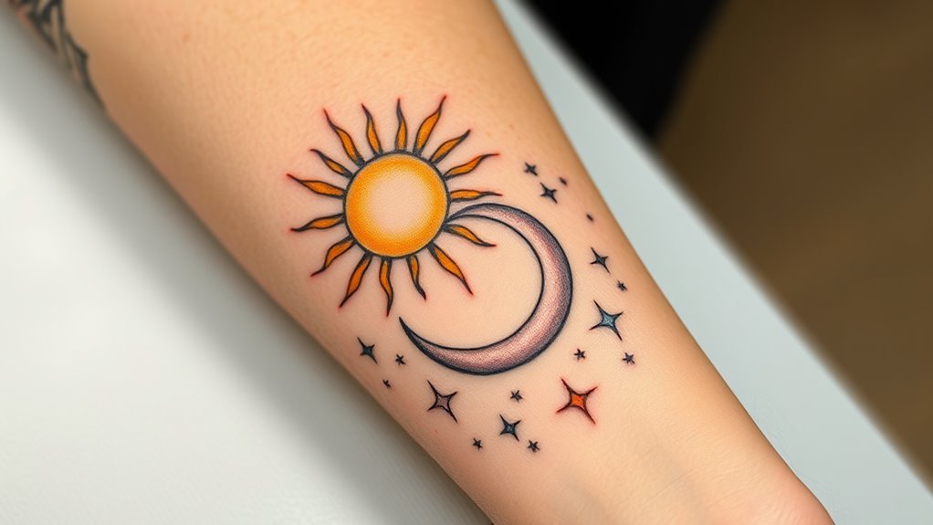 Read more about the article Sun Moon Stars Tattoo Meaning and Symbolism